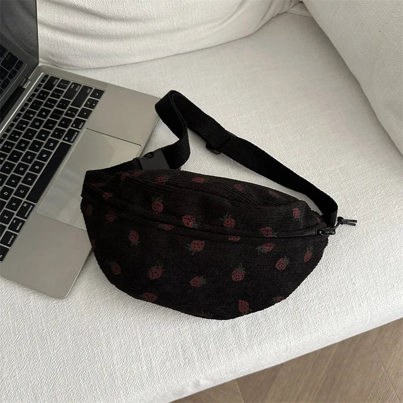 Amblot Strawberry corduroy belt bags for women