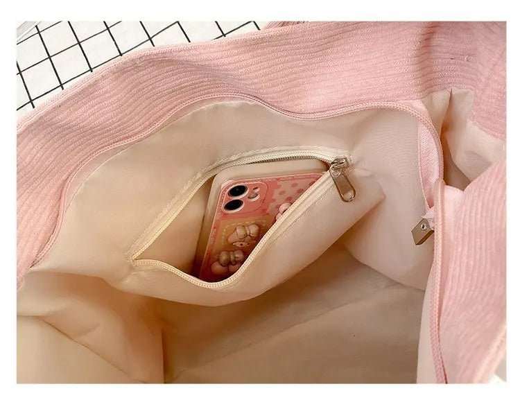 Amblot Stylish corduroy tote bag with drawstring detail