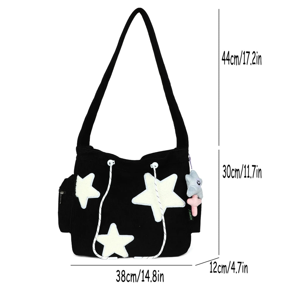 Amblot Stylish corduroy tote bag with drawstring detail