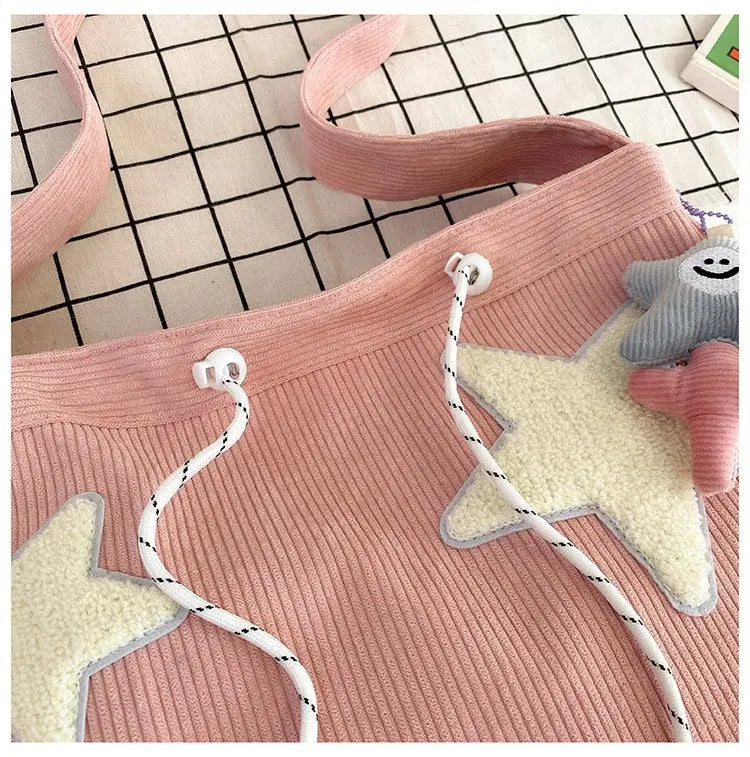 Amblot Stylish corduroy tote bag with drawstring detail