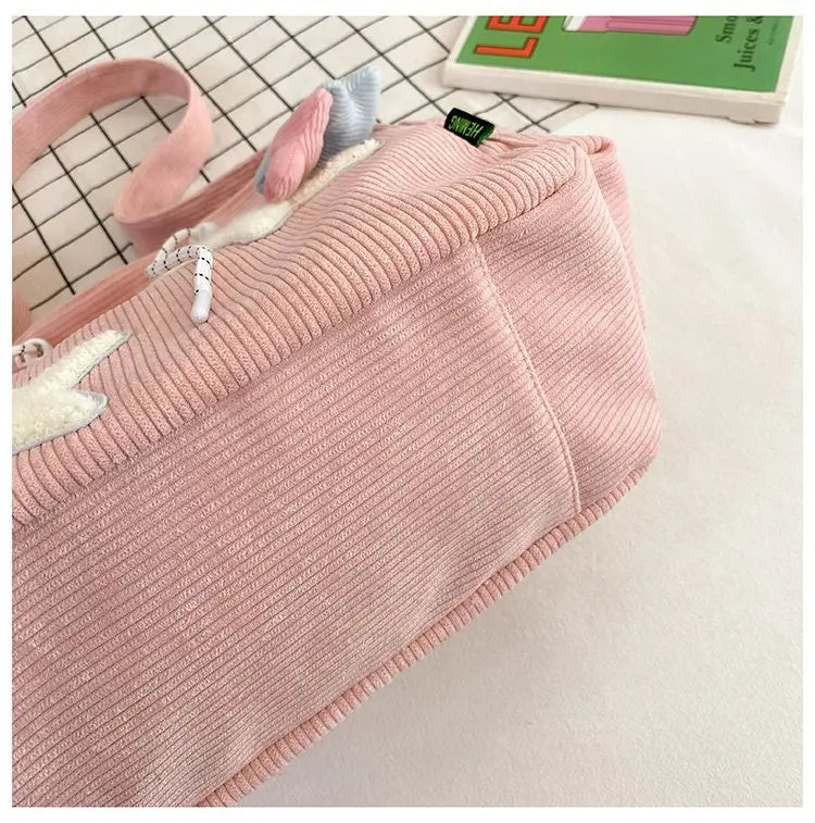 Amblot Stylish corduroy tote bag with drawstring detail