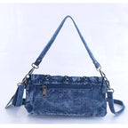 Amblot Stylish denim purse with dual compartments and zip closure
