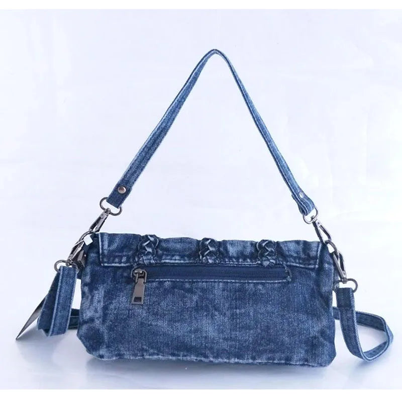 Amblot Stylish denim purse with dual compartments and zip closure