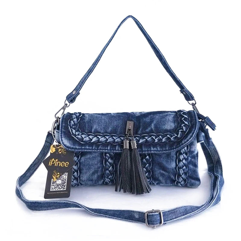 Amblot Stylish denim purse with dual compartments and zip closure