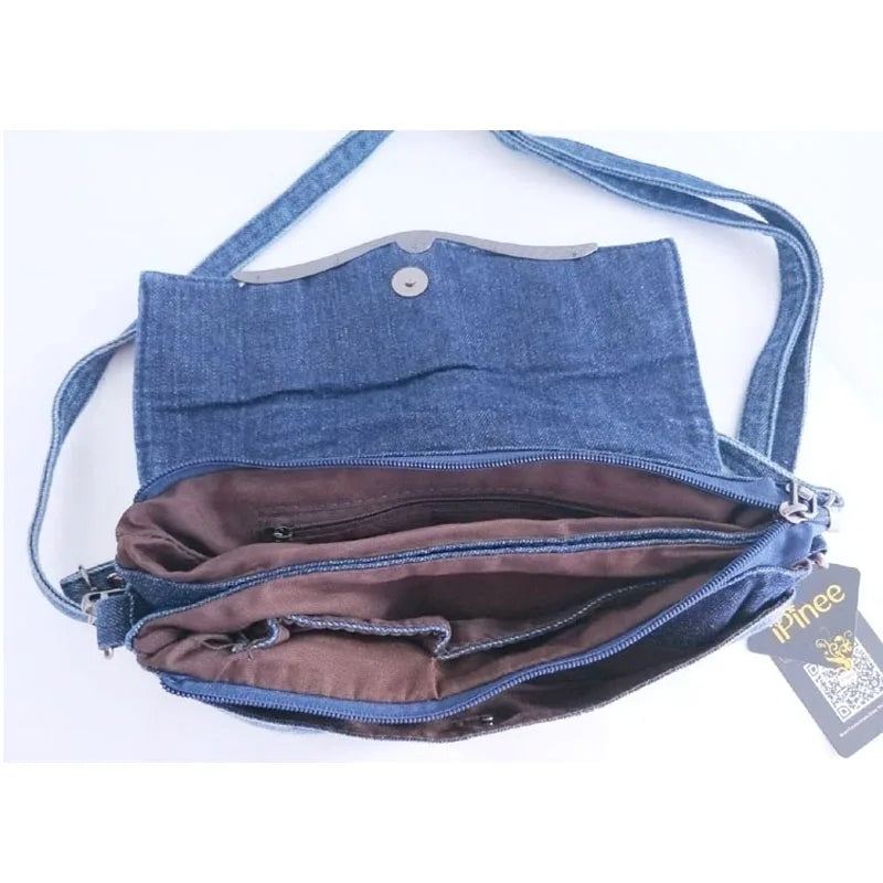Amblot Stylish denim purse with dual compartments and zip closure