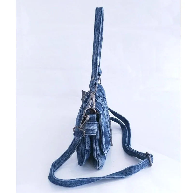 Amblot Stylish denim purse with dual compartments and zip closure
