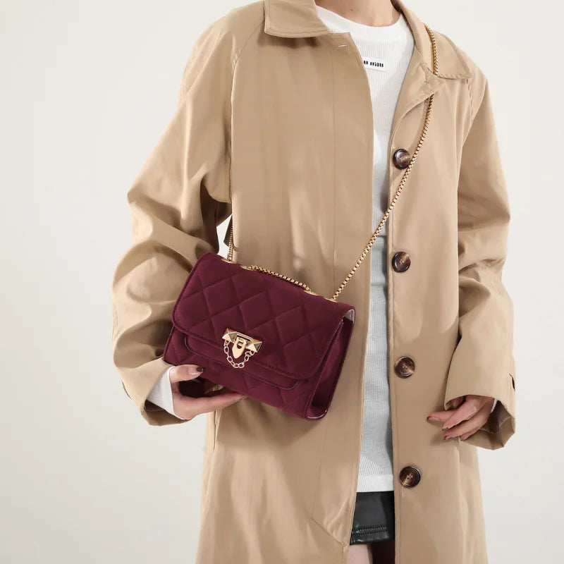 Amblot Suede crossbody purse with chain strap