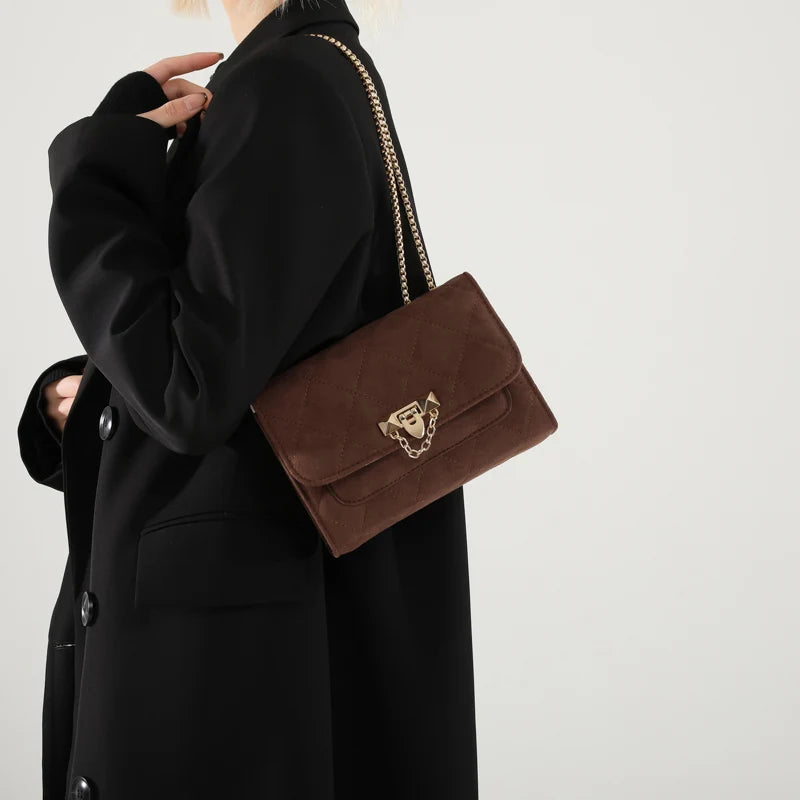 Amblot Suede crossbody purse with chain strap