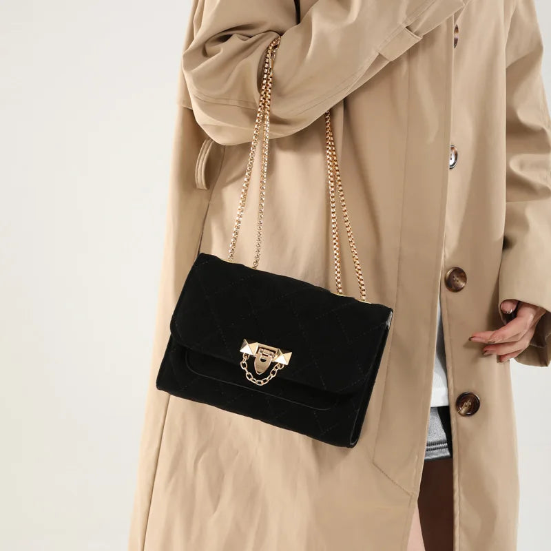 Amblot Suede crossbody purse with chain strap
