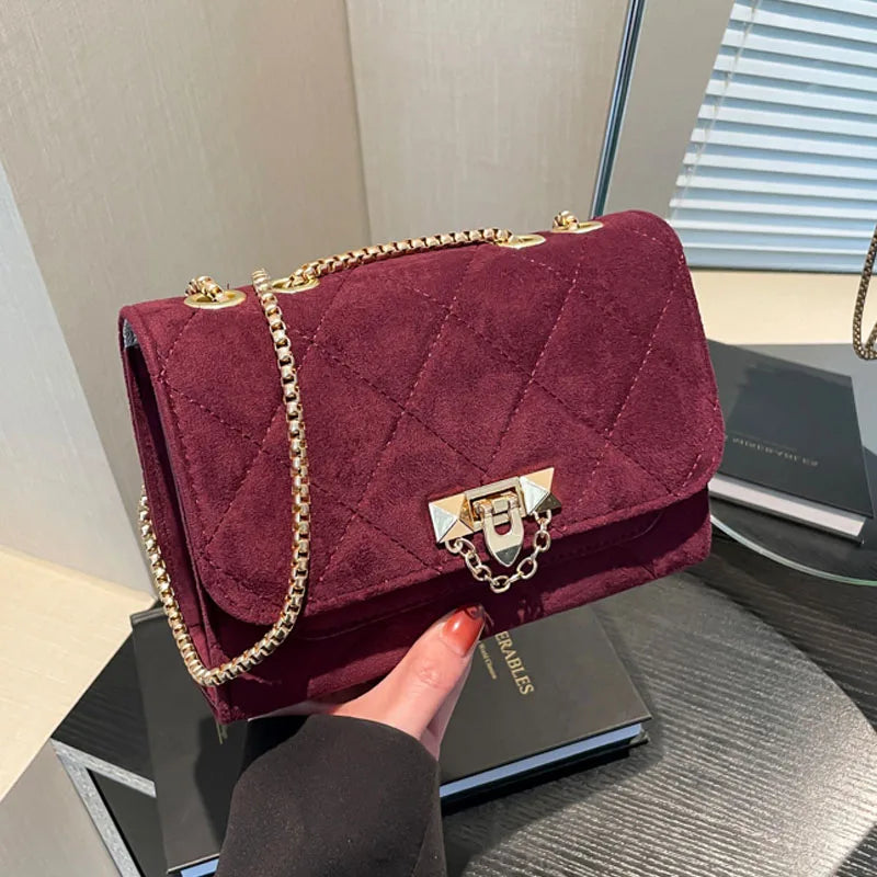 Amblot Suede crossbody purse with chain strap
