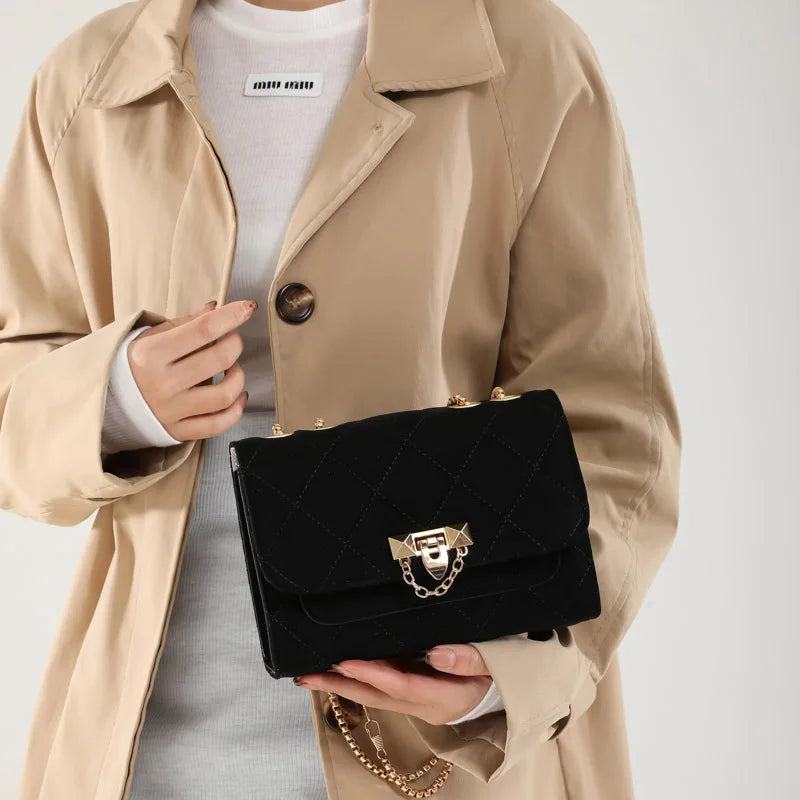 Amblot Suede crossbody purse with chain strap