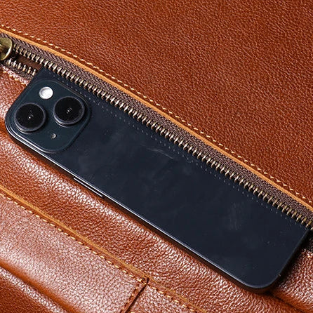 Amblot Tall leather rucksack with top flap