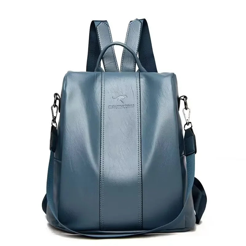 Amblot Teal blue Soft leather backpack for women