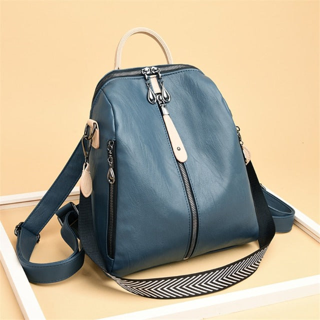 Sac à dos cartable en cuir pour femme bleu