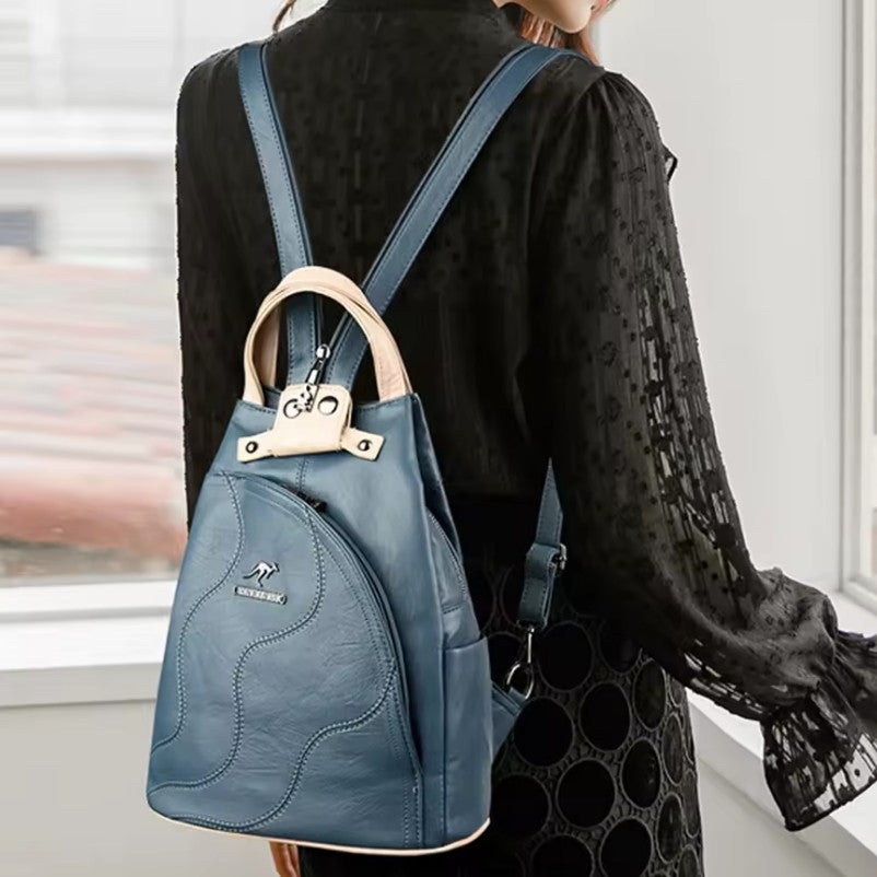Amblot Teal convertible leather backpack purse for women