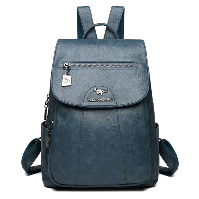 Sac cartable en cuir pour femme bleu gris