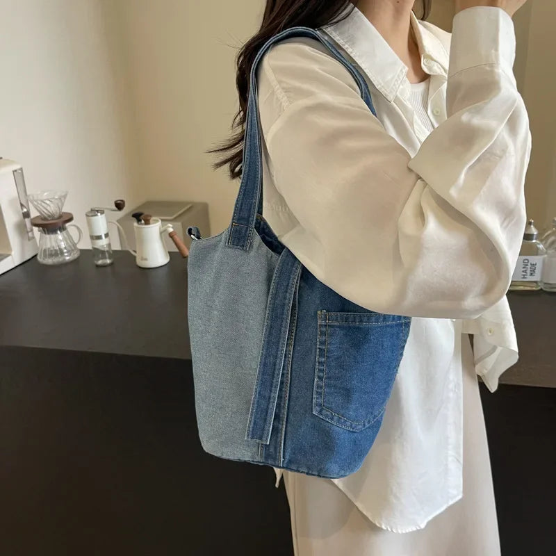 Amblot Two-toned denim tote bag
