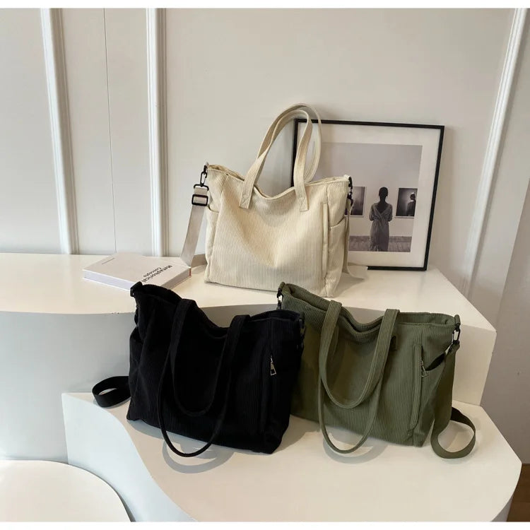 Amblot Versatile corduroy tote bag for women