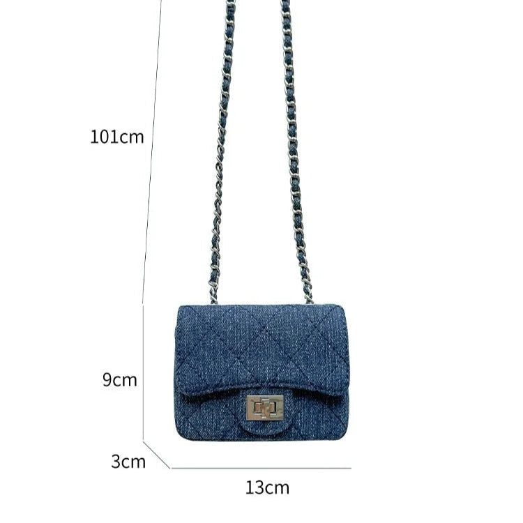 Amblot Vintage denim purse with chain strap for women