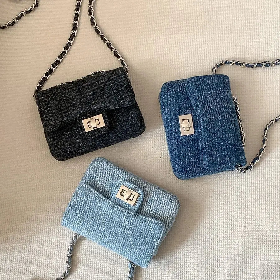 Amblot Vintage denim purse with chain strap for women