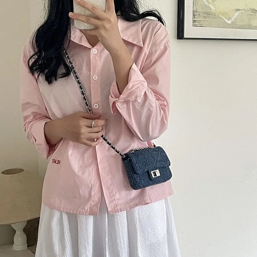Amblot Vintage denim purse with chain strap for women