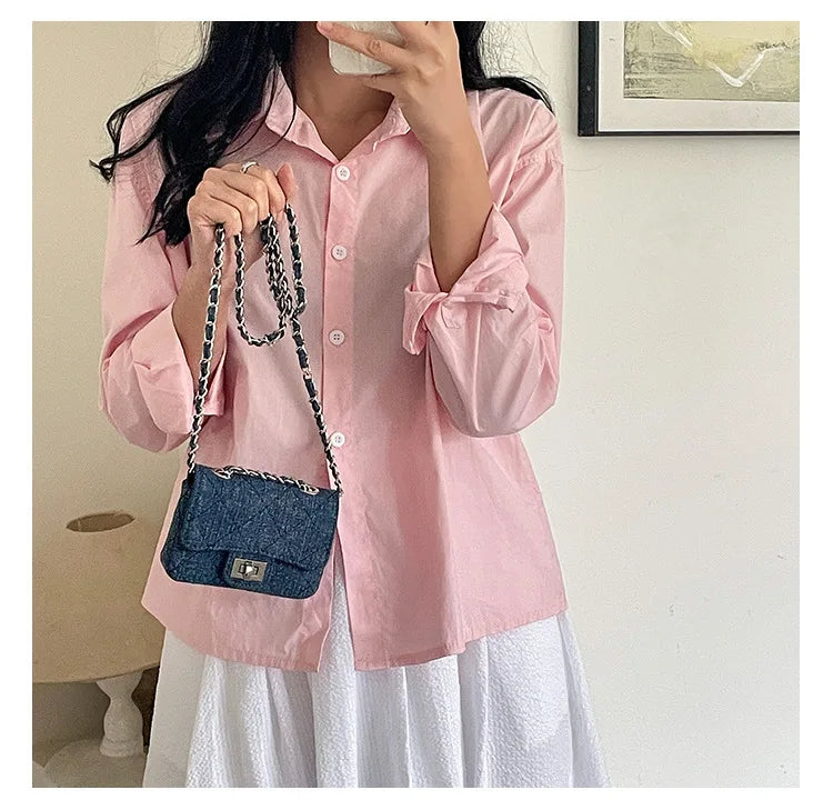 Amblot Vintage denim purse with chain strap for women