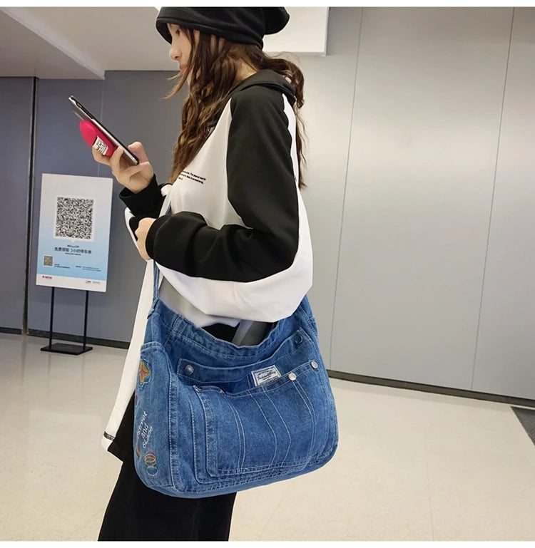 Amblot Vintage denim tote bag with zipper