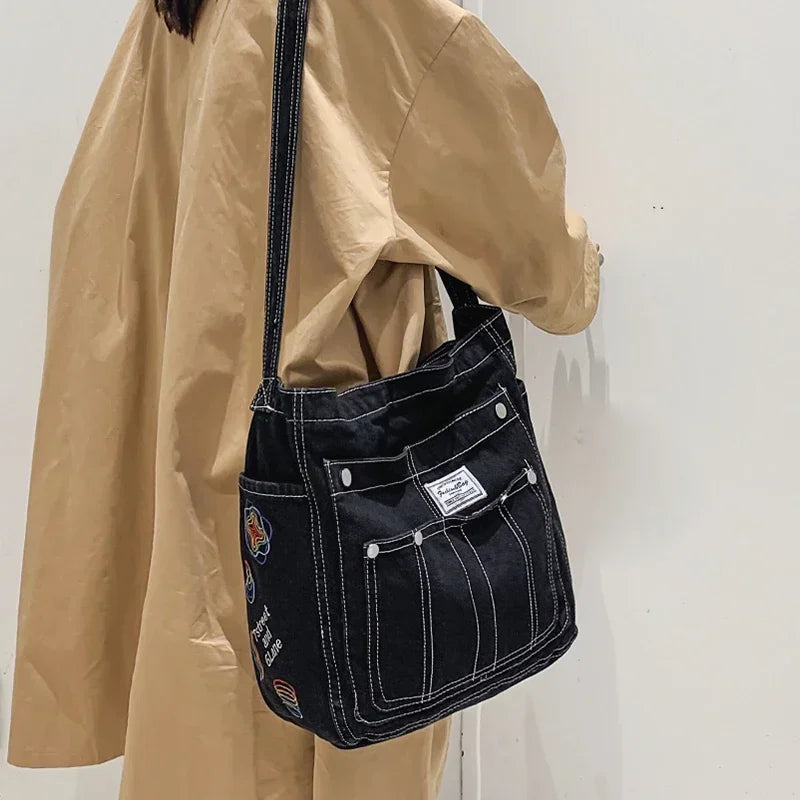 Amblot Vintage denim tote bag with zipper