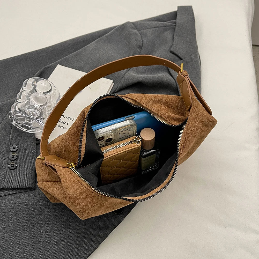 Amblot Vintage suede hobo shoulder handbag