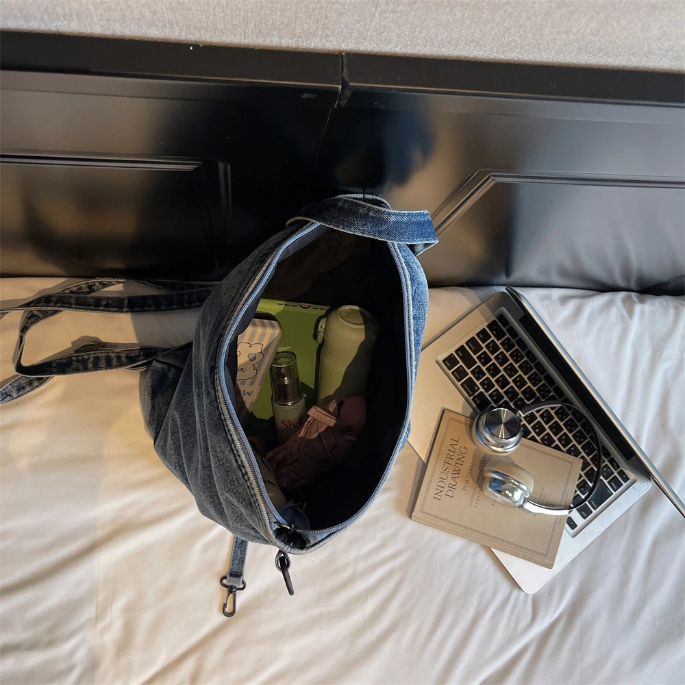 Amblot Washed denim backpack with adjustable straps