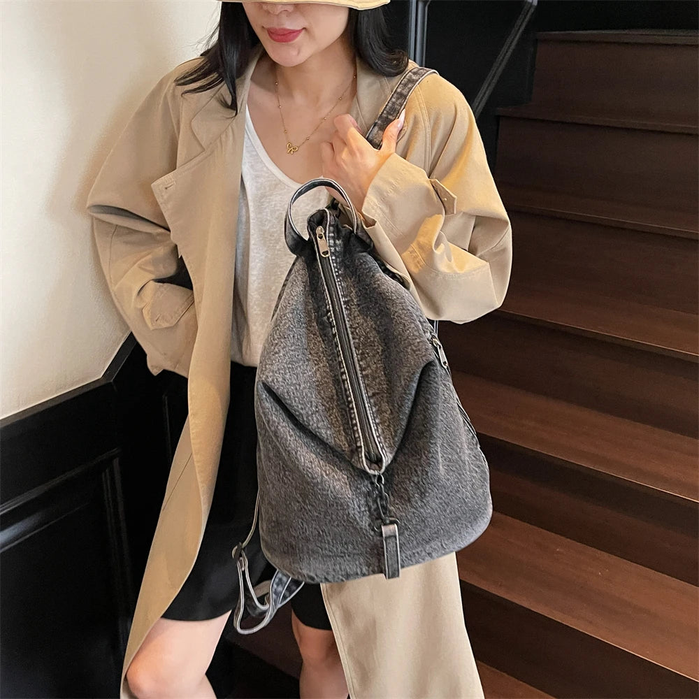 Amblot Washed denim backpack with adjustable straps