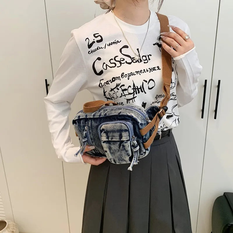 Amblot Washed denim crossbody bag