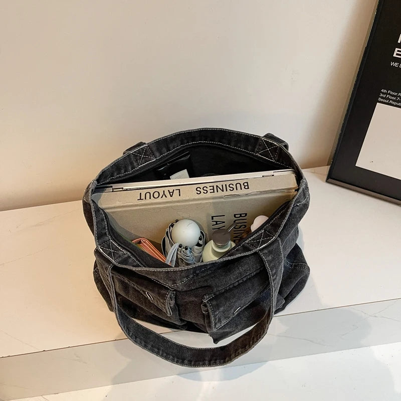 Amblot Washed vintage denim tote bag