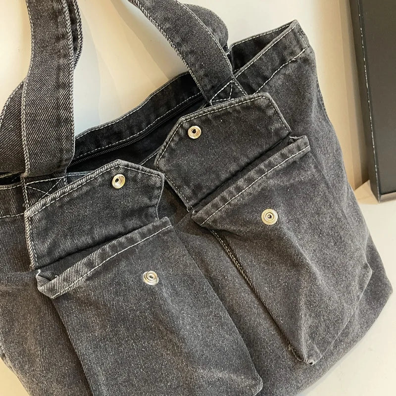 Amblot Washed vintage denim tote bag