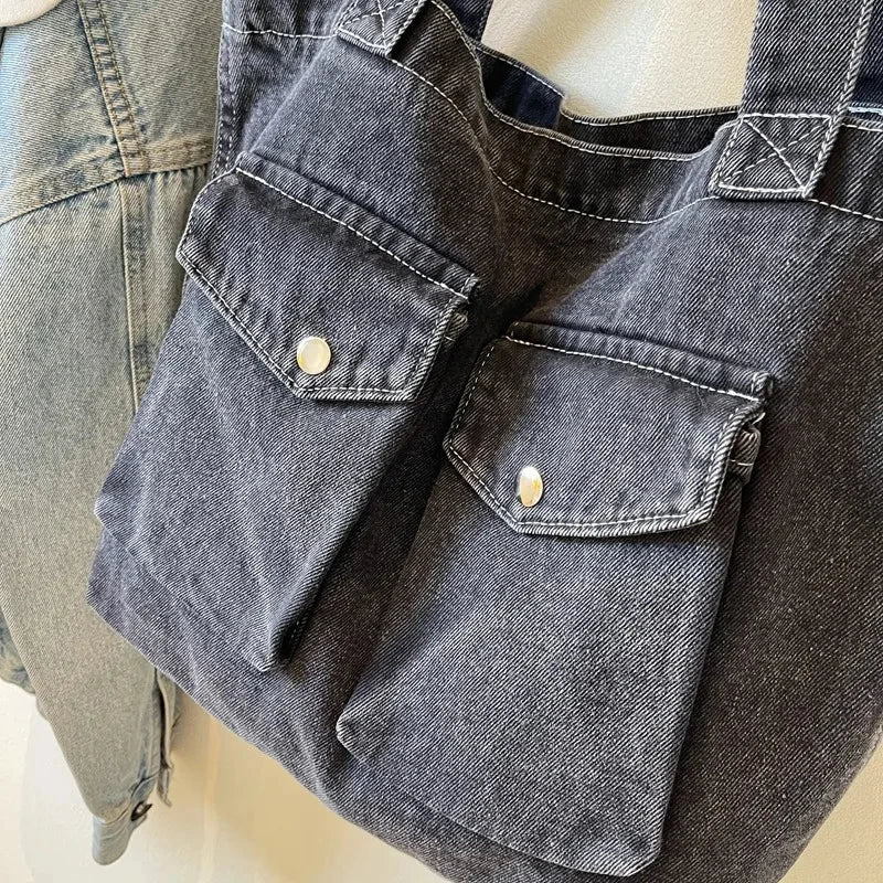 Amblot Washed vintage denim tote bag