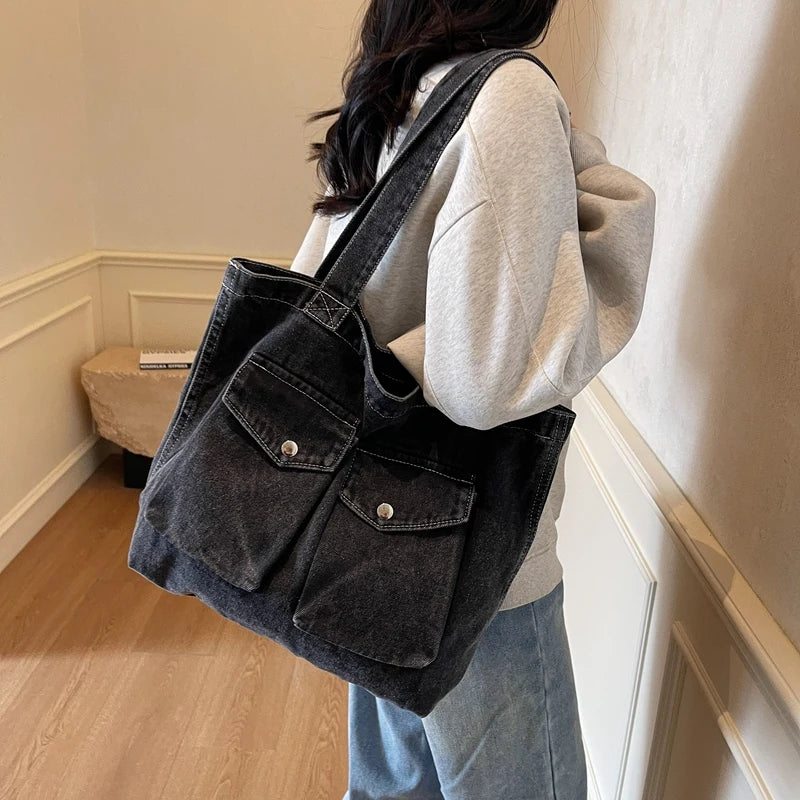 Amblot Washed vintage denim tote bag