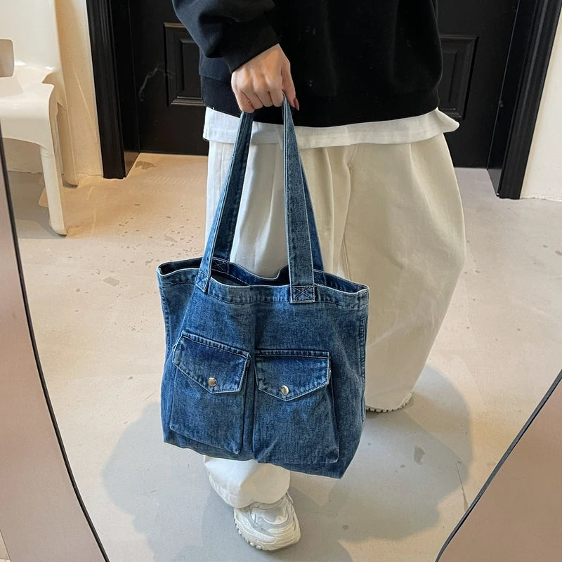 Amblot Washed vintage denim tote bag