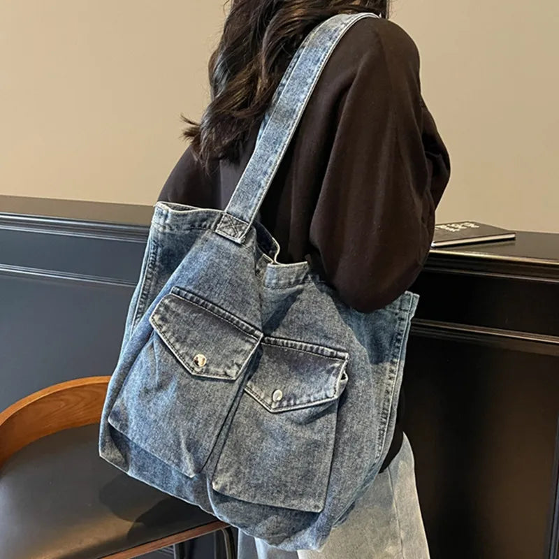 Amblot Washed vintage denim tote bag