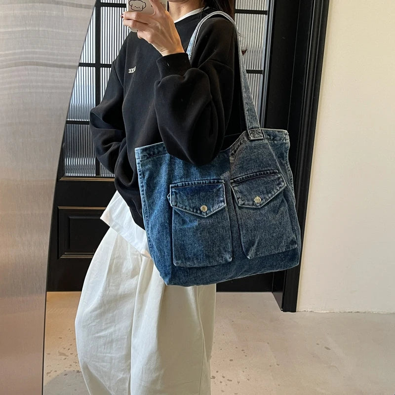 Amblot Washed vintage denim tote bag