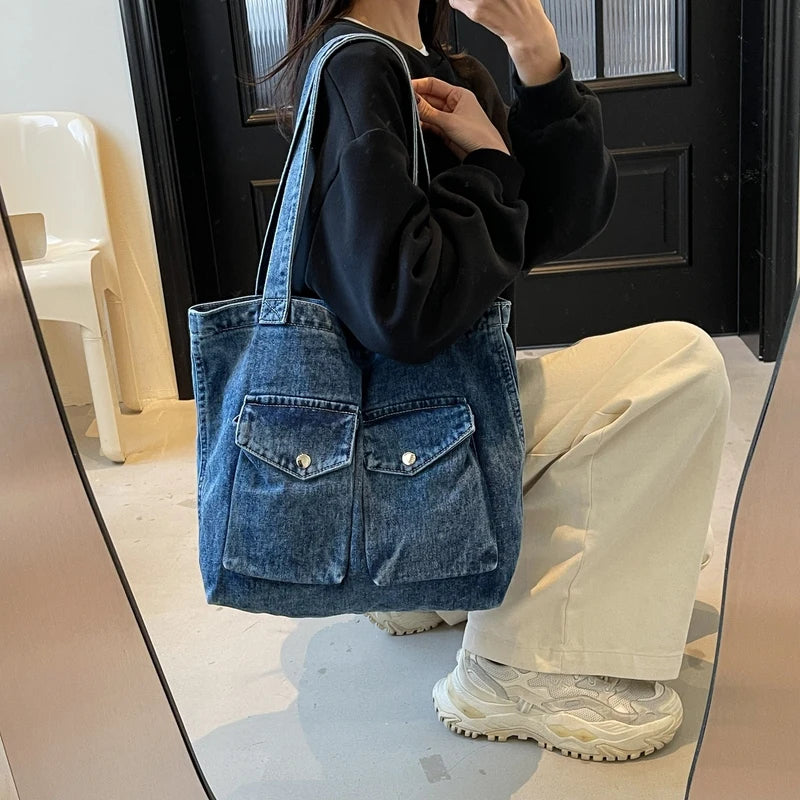Amblot Washed vintage denim tote bag