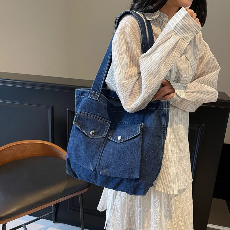 Amblot Washed vintage denim tote bag