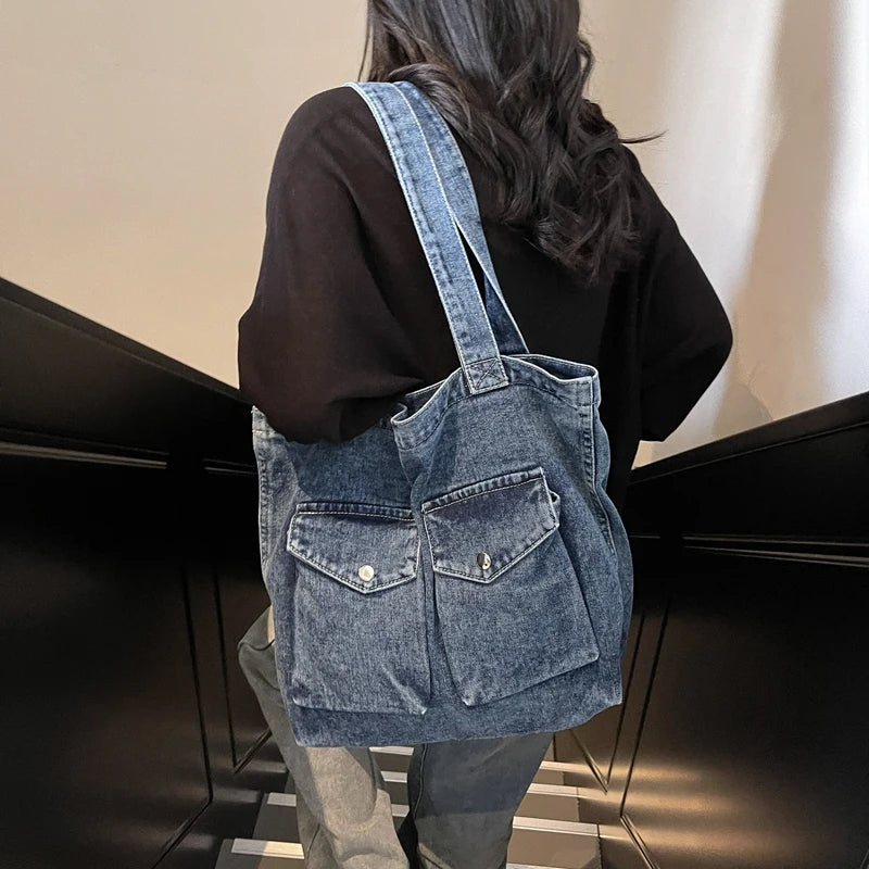 Amblot Washed vintage denim tote bag