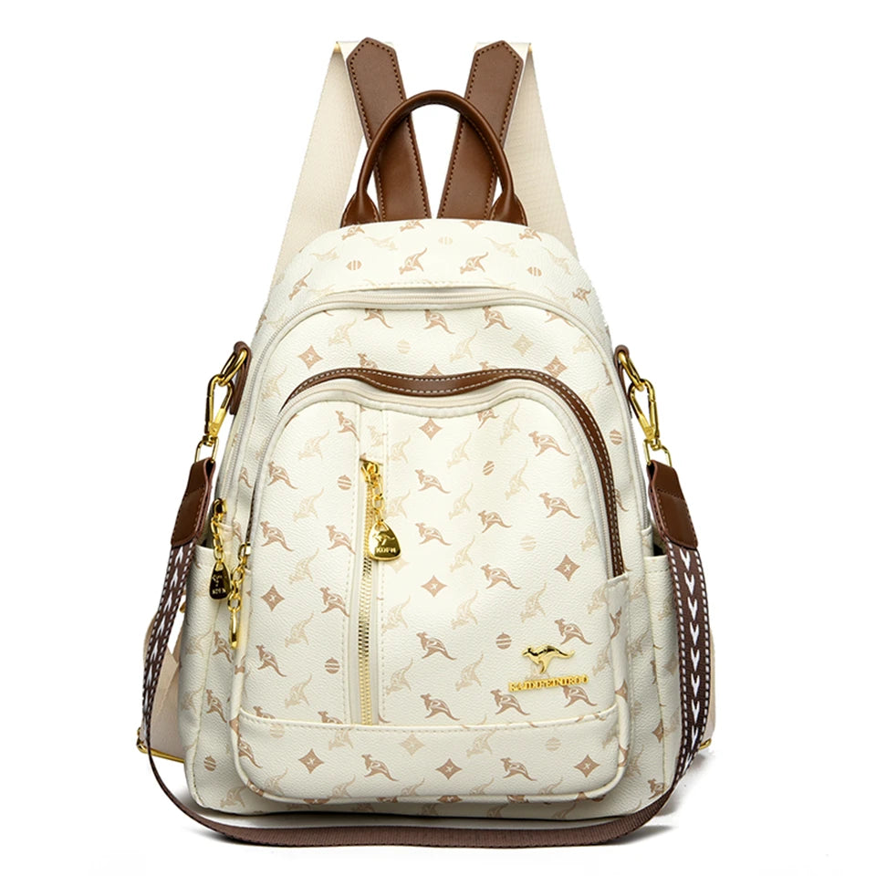 Amblot White and light brown Modern leather backpack for women