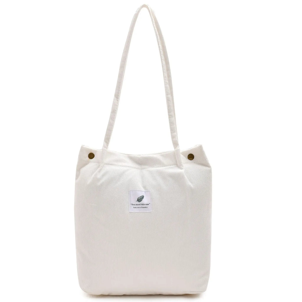 Amblot White Corduroy tote bag for daily use