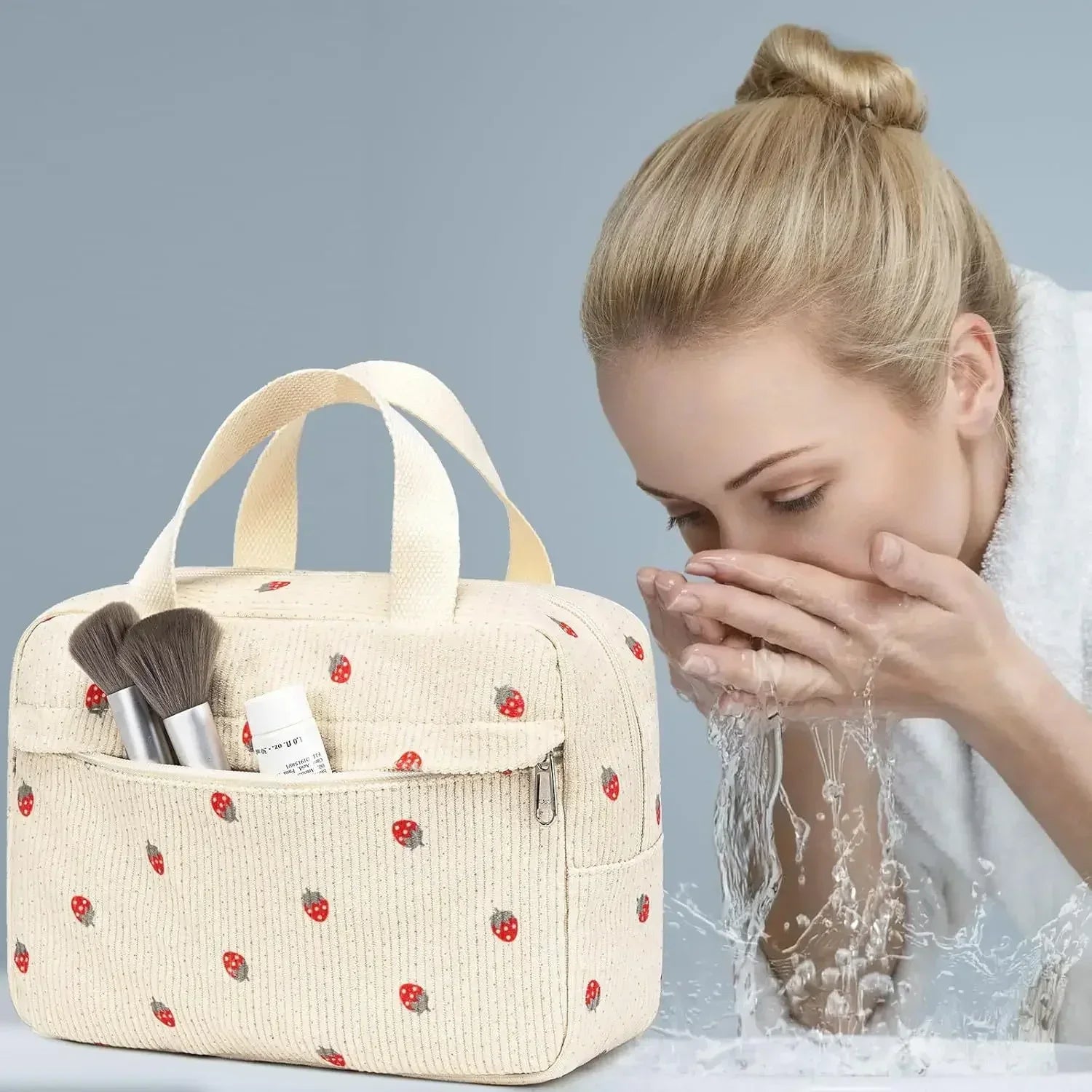 Amblot White Corduroy travel toiletry bag