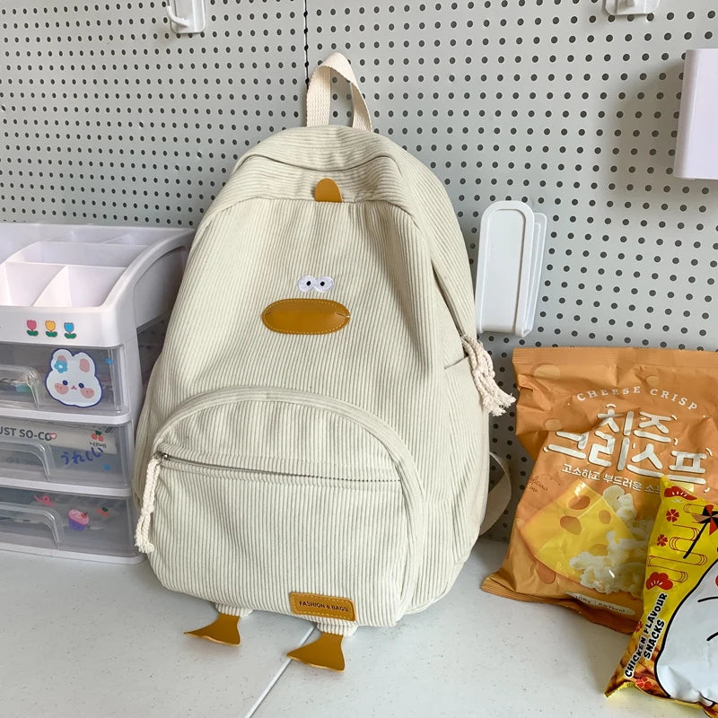 Amblot White Cute duck corduroy backpack