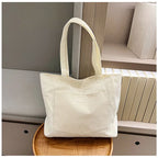 Amblot White Ladies’ corduroy tote bag for casual wear