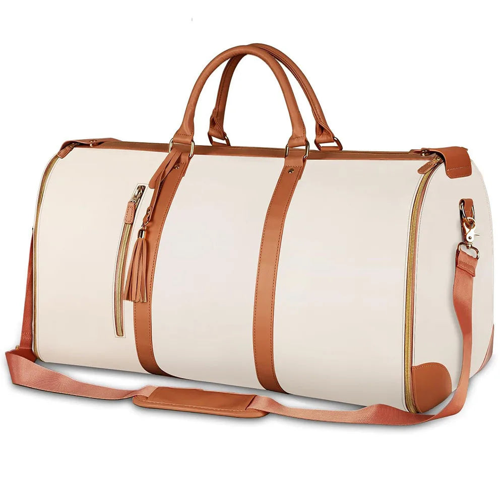 Amblot White Large capacity travel leather duffle bag