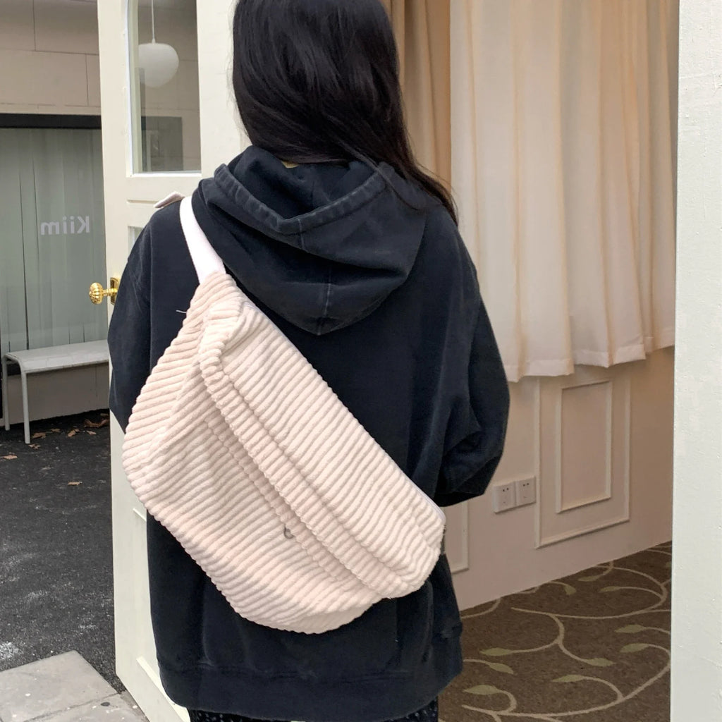 Amblot White Large crossbody corduroy bum bag