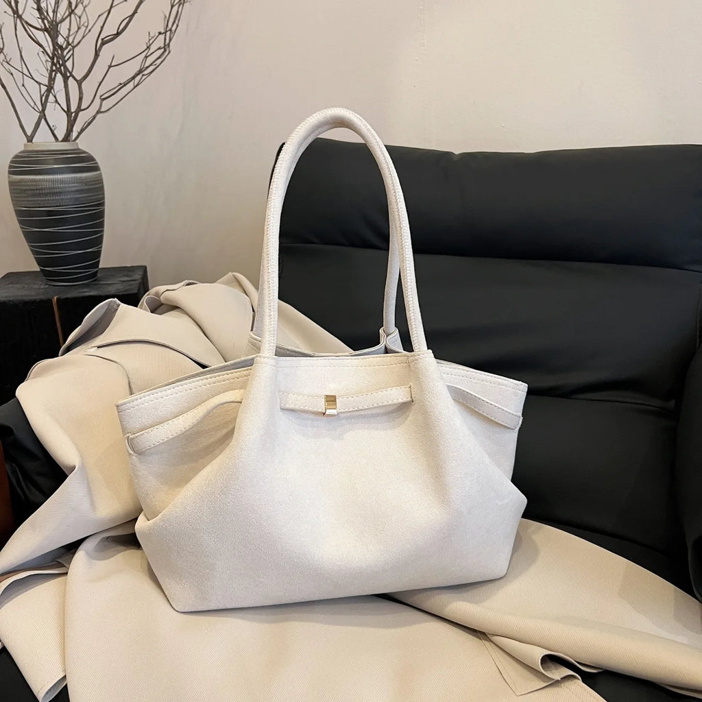Amblot White (Large) Minimal suede tote bag